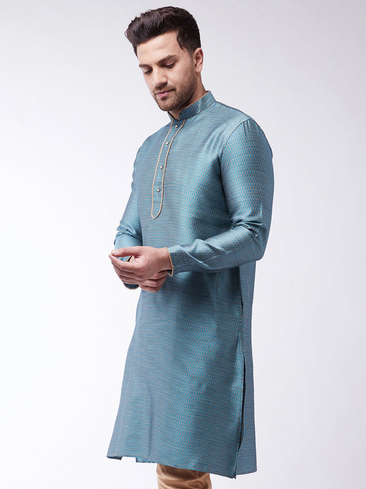 VM By VASTRAMAY Men's Aqua  Silk Blend Kurta