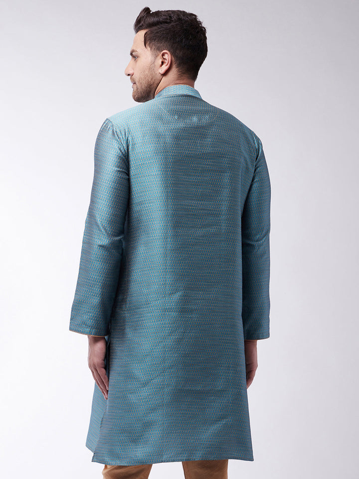 VM By VASTRAMAY Men's Aqua  Silk Blend Kurta