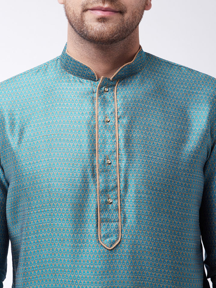 VM By VASTRAMAY Men's Aqua  Silk Blend Kurta