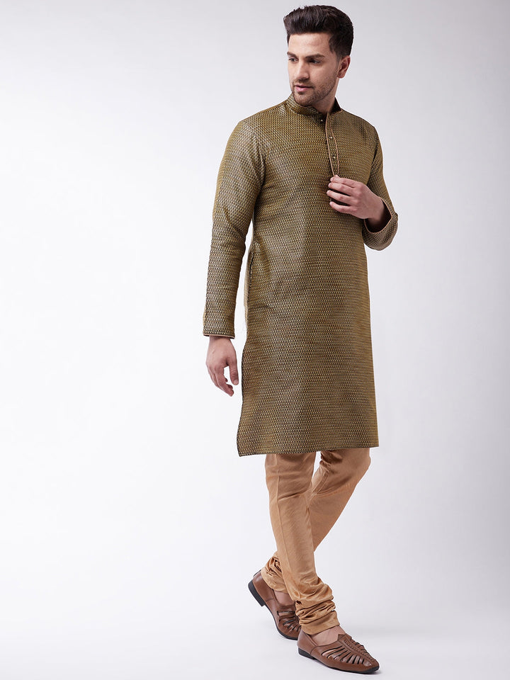 VM By VASTRAMAY Men's Black And Rose Gold Silk Blend Kurta With Churidar Set