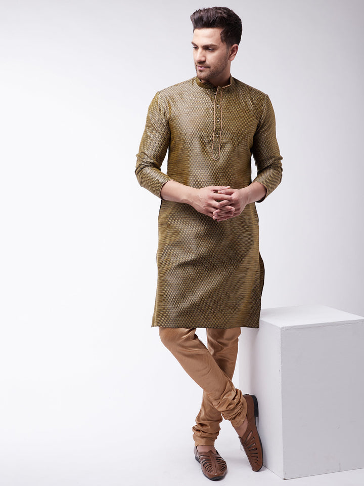 VM By VASTRAMAY Men's Black And Rose Gold Silk Blend Kurta With Churidar Set