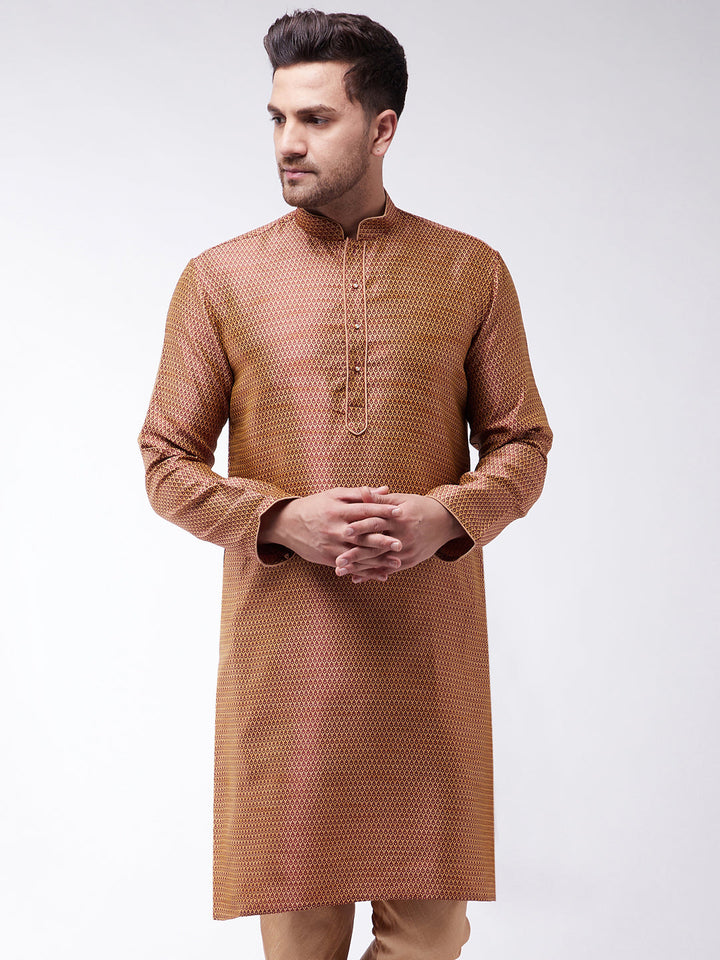 VM By VASTRAMAY Men's Maroon Silk Blend Kurta with traditional Indian design and button-up collar 