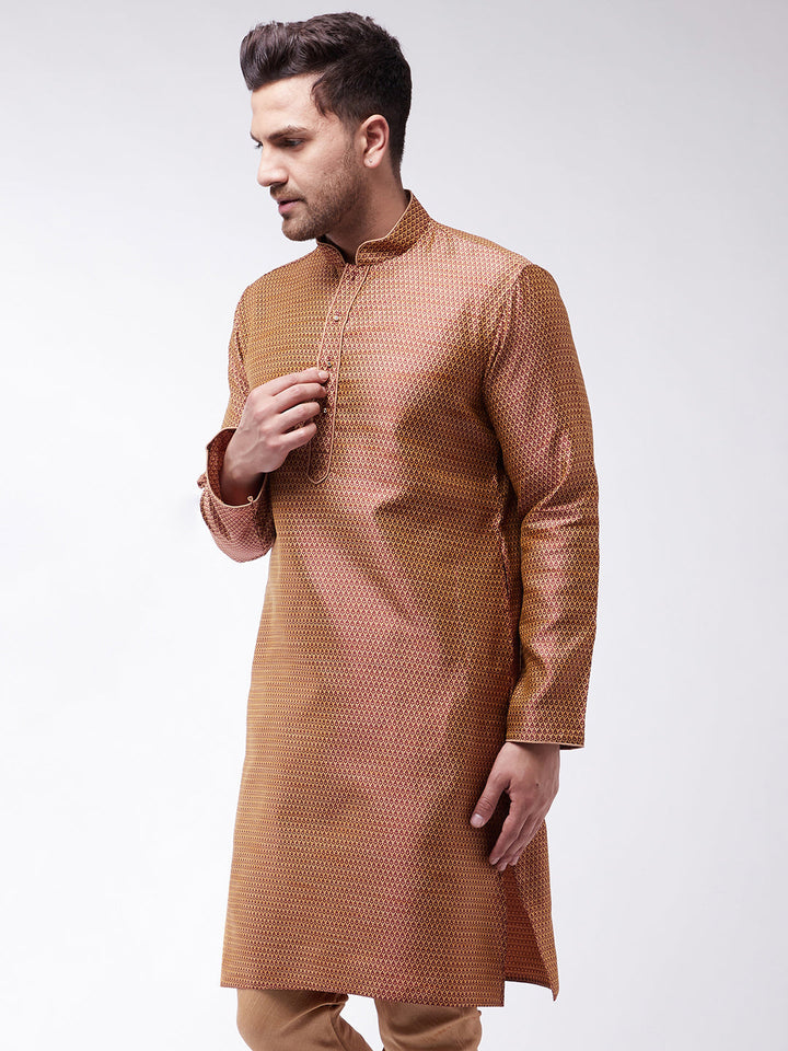 VM By VASTRAMAY Men's Maroon Silk Blend Kurta with Intricate Embroidery and Mandarin Collar