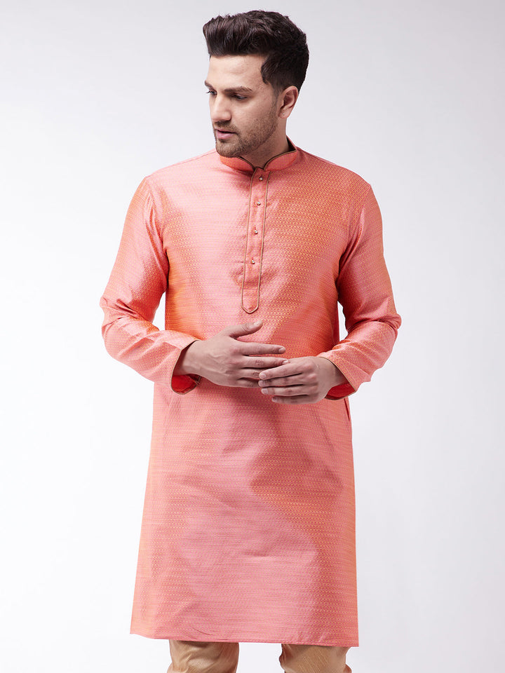 VM BY VASTRAMAY Men's Pink Silk Blend Kurta