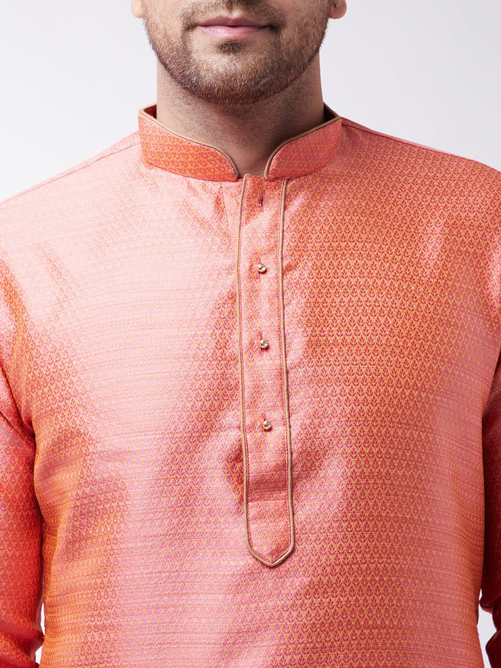 Vastramay Silk Blend Pink and Rose Gold Baap Beta Kurta Pyjama set