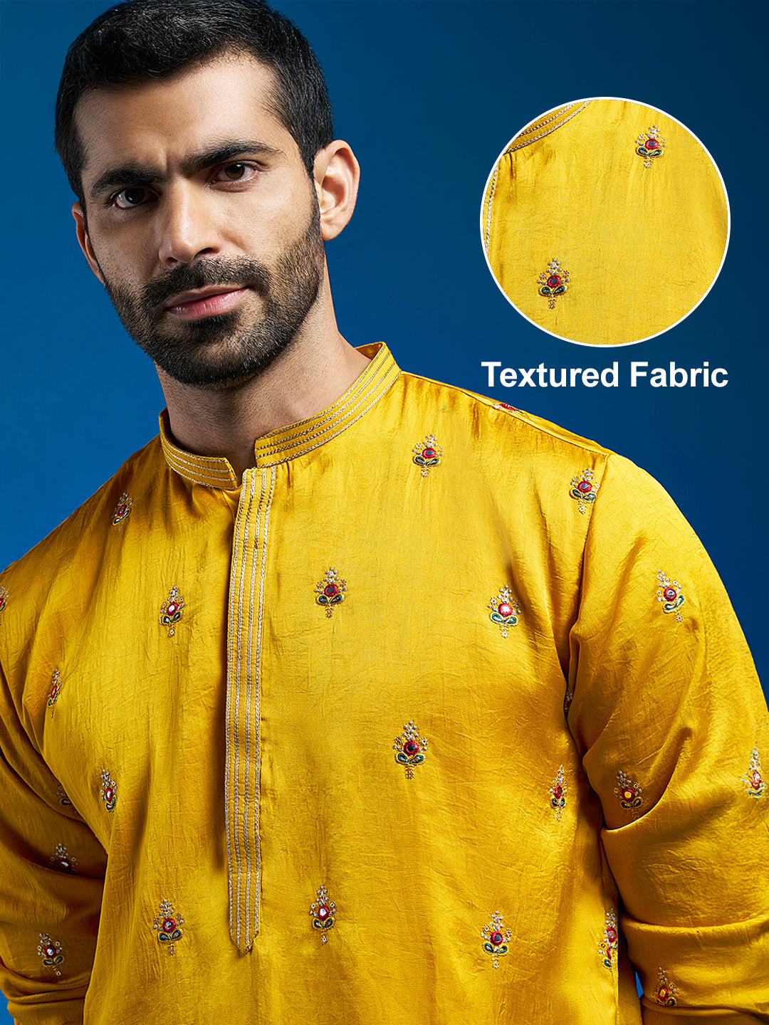 Men's Mustard Silk Blend Kurta And Pyjama Set