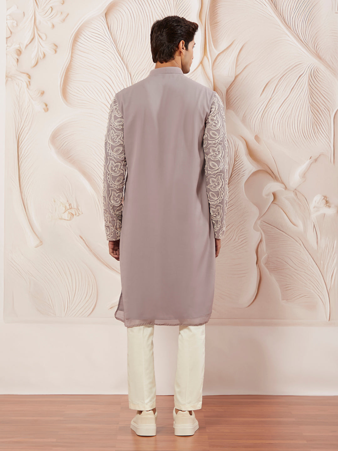 Men's Levender Georgette Kurta And Pyjama Set