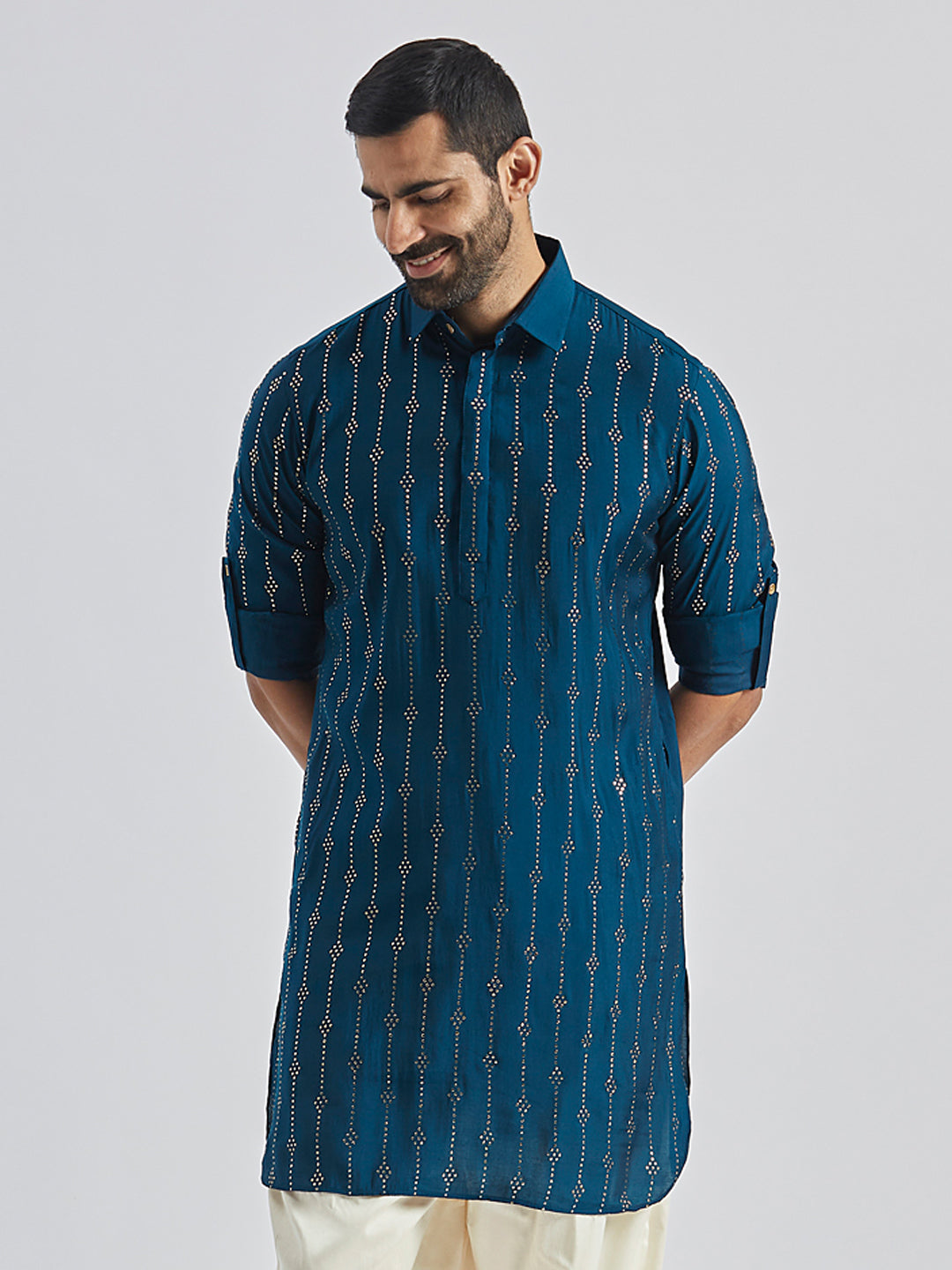 Men's Turquoise Silk Blend Kurta