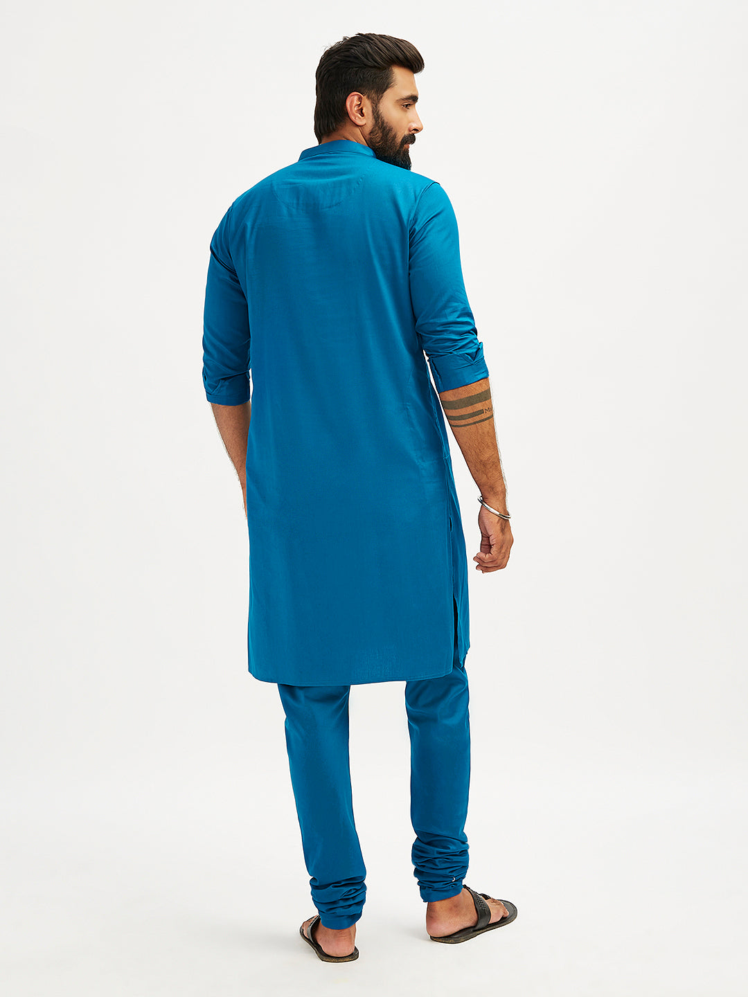 Men's Blue Cotton Blend Kurta Pyjama Set
