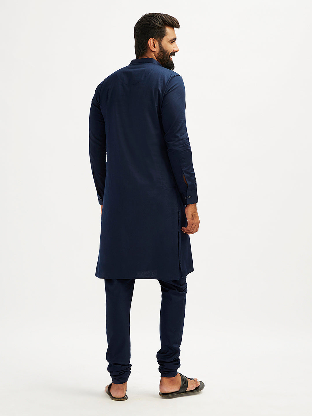 Men's Navy Blue Cotton Blend Kurta Pyjama Set
