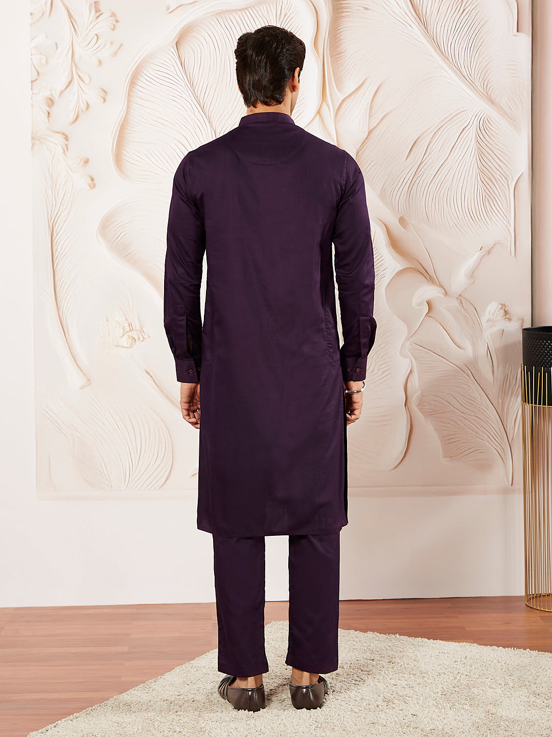 Men's Purple Cotton Blend Kurta Pyjama Set