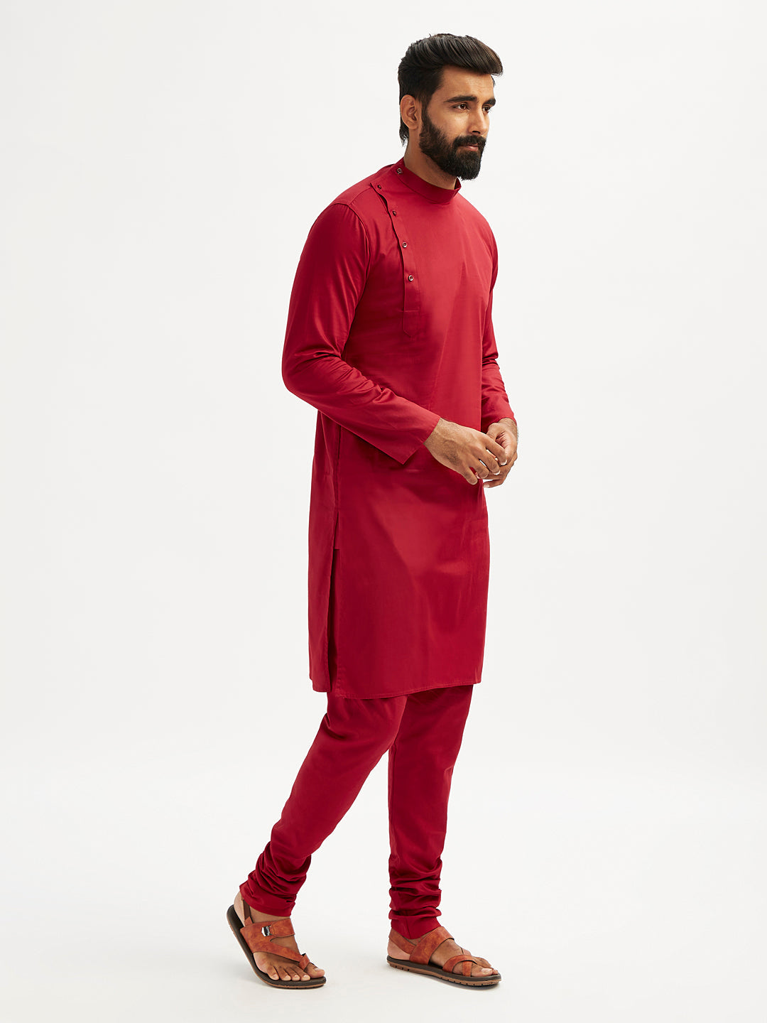 Men's Maroon Viscose Kurta Pyjama Set