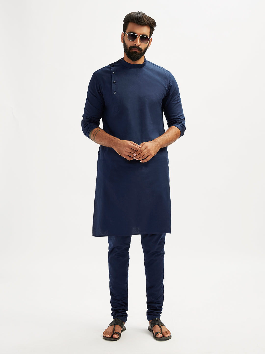 Men's Navy Blue Viscose Kurta Pyjama Set