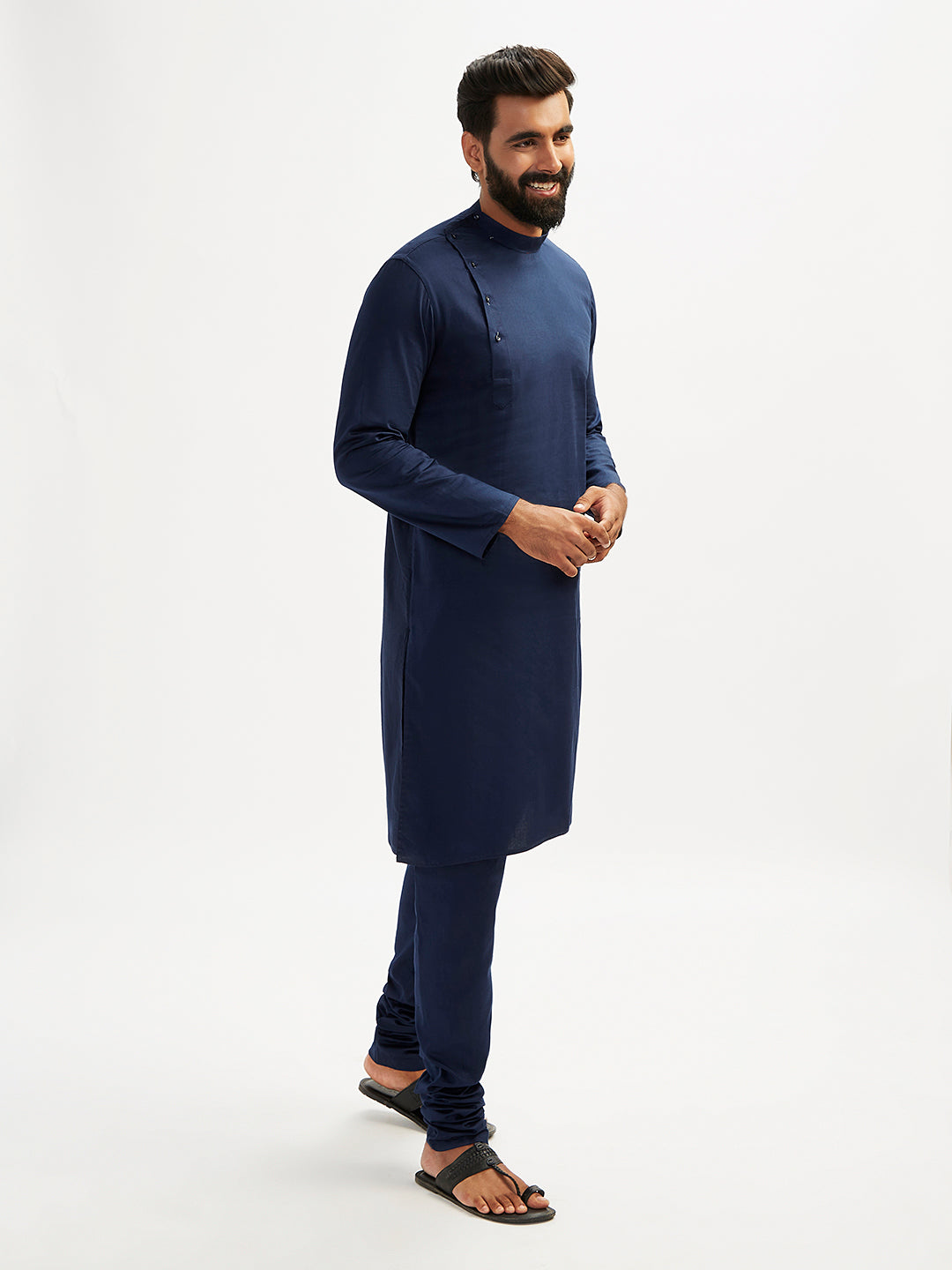 Men's Navy Blue Viscose Kurta Pyjama Set