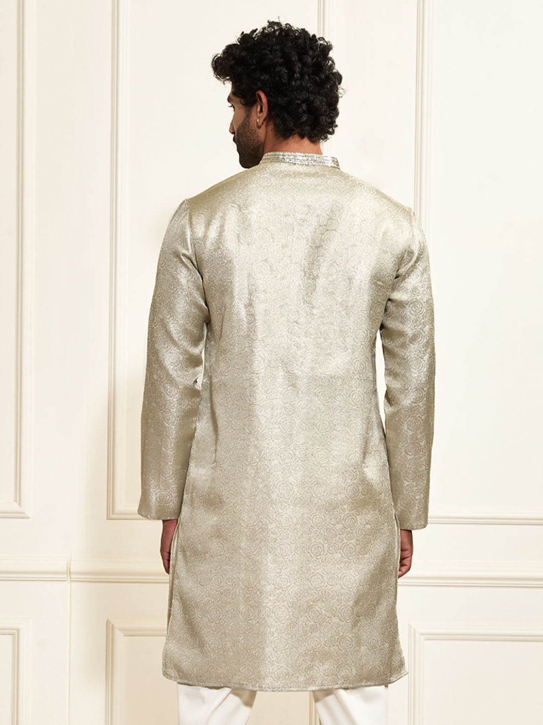 Men's Beige Tissue Silk Kurta