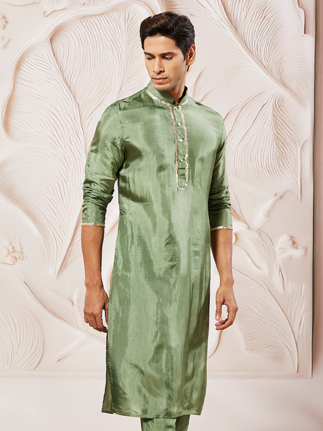 Men's Green Tissue Silk Kurta