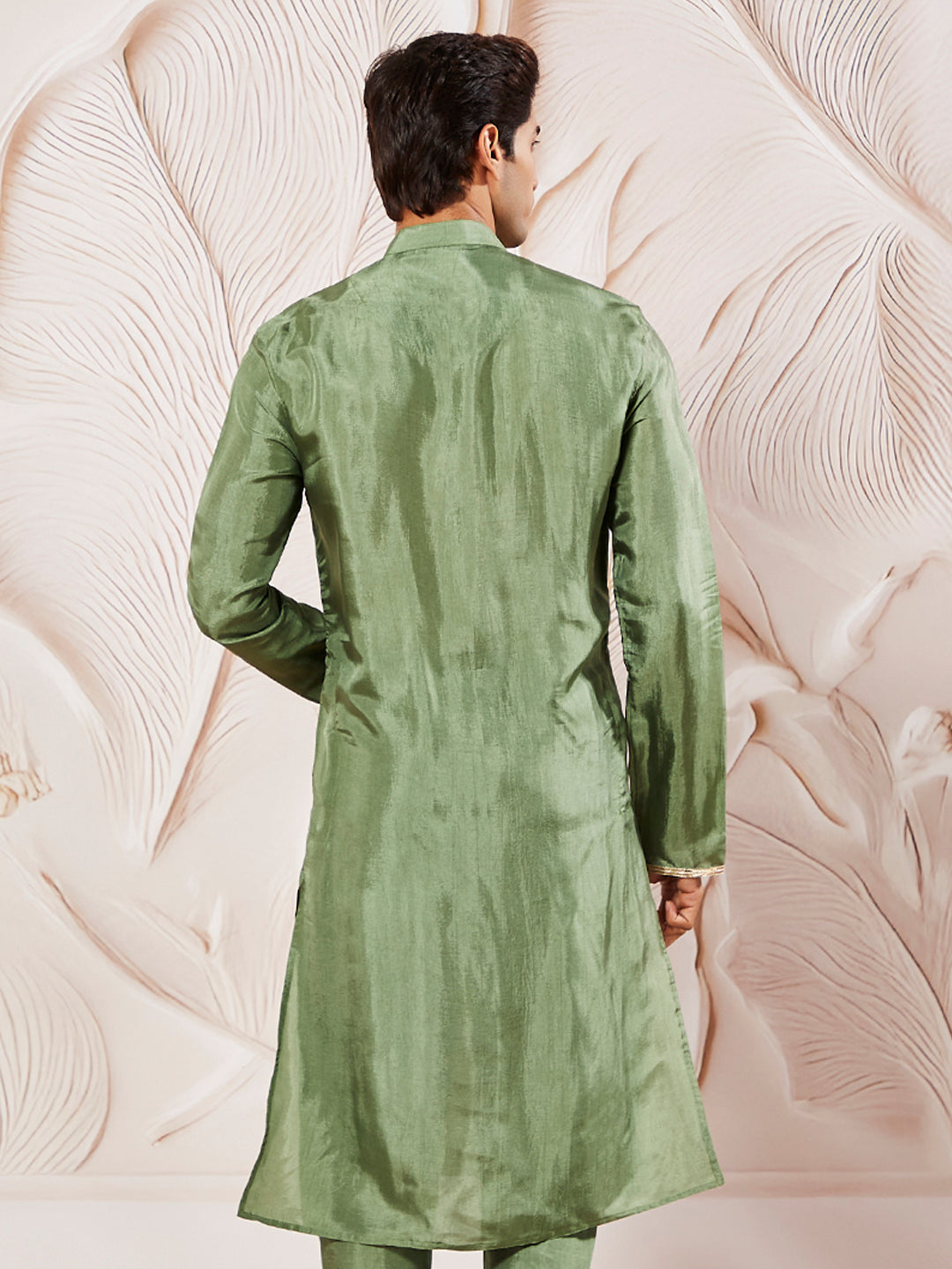 Men's Green Tissue Silk Kurta