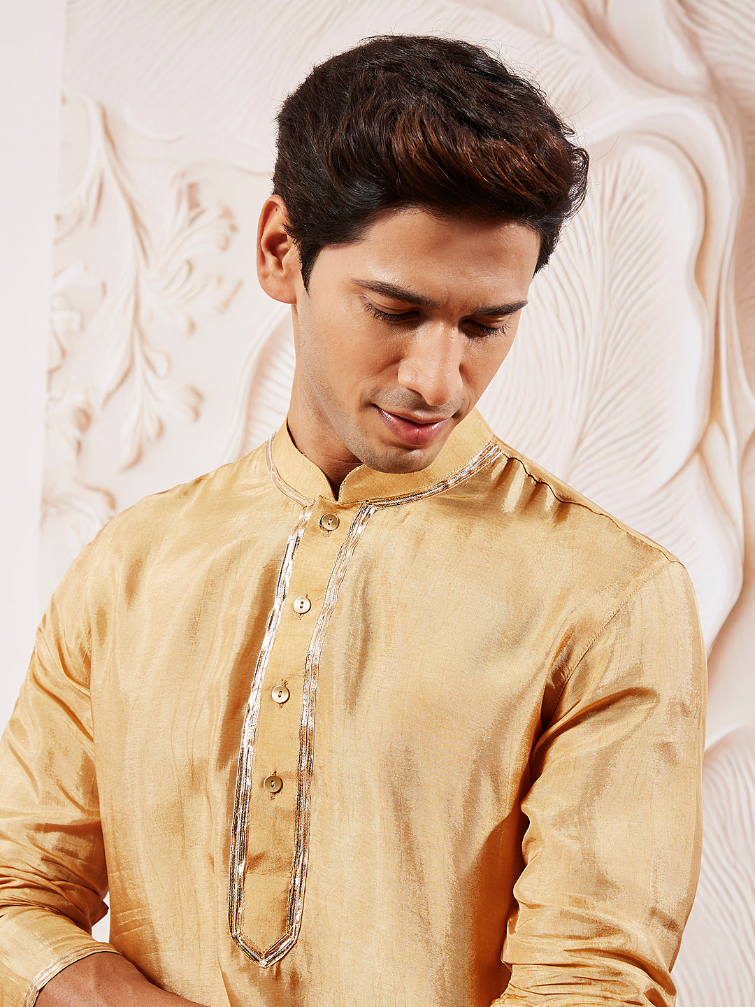 Men's Gold Tissue Silk Kurta