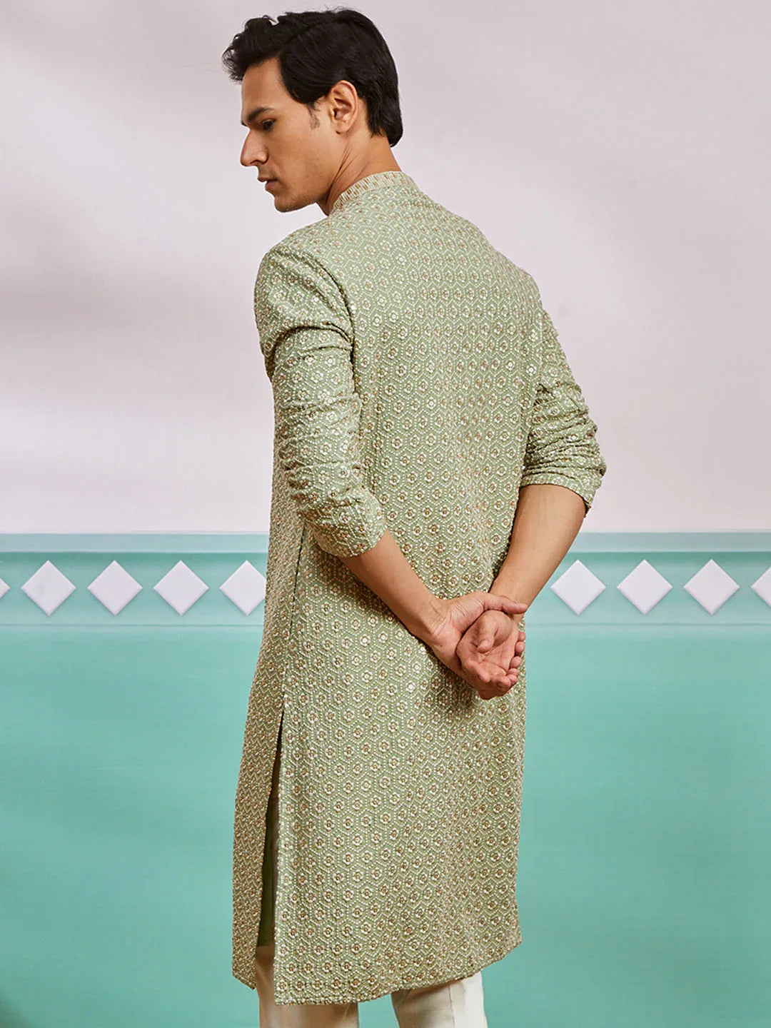 Men's Pista Green Rayon Kurta
