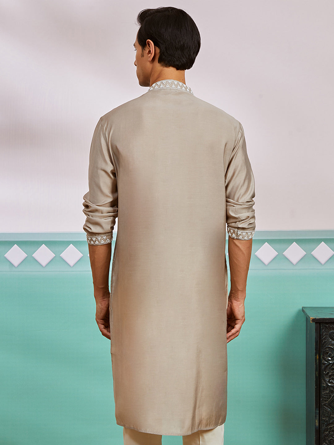 Men's Gray Silk Blend Kurta