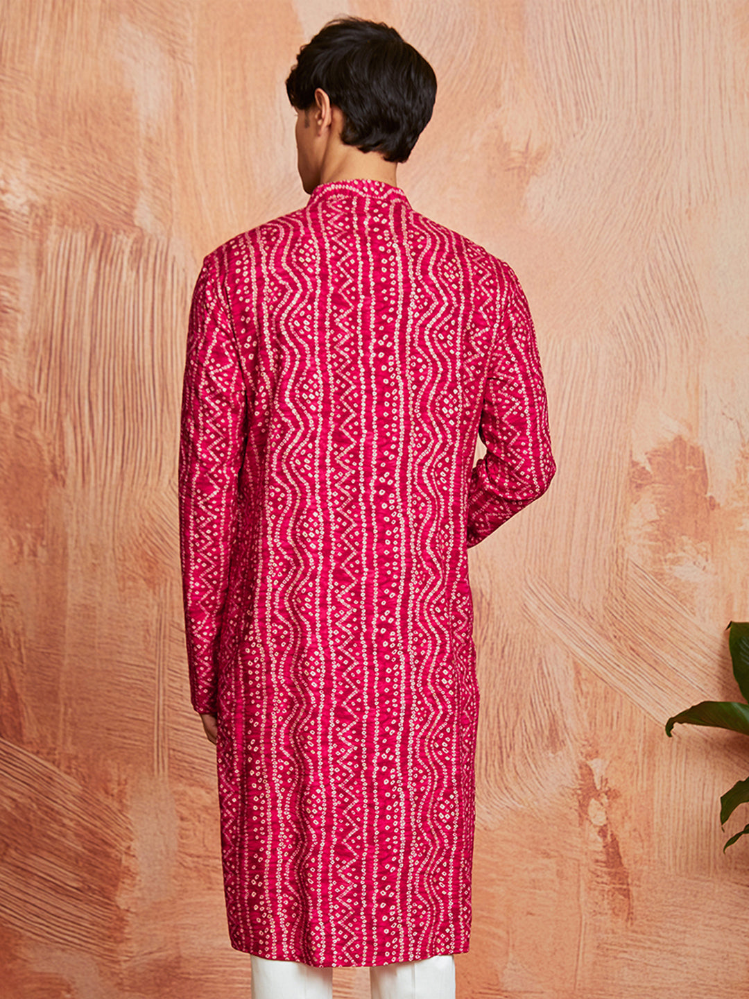 Men's Pink Bandhni Rayon Kurta