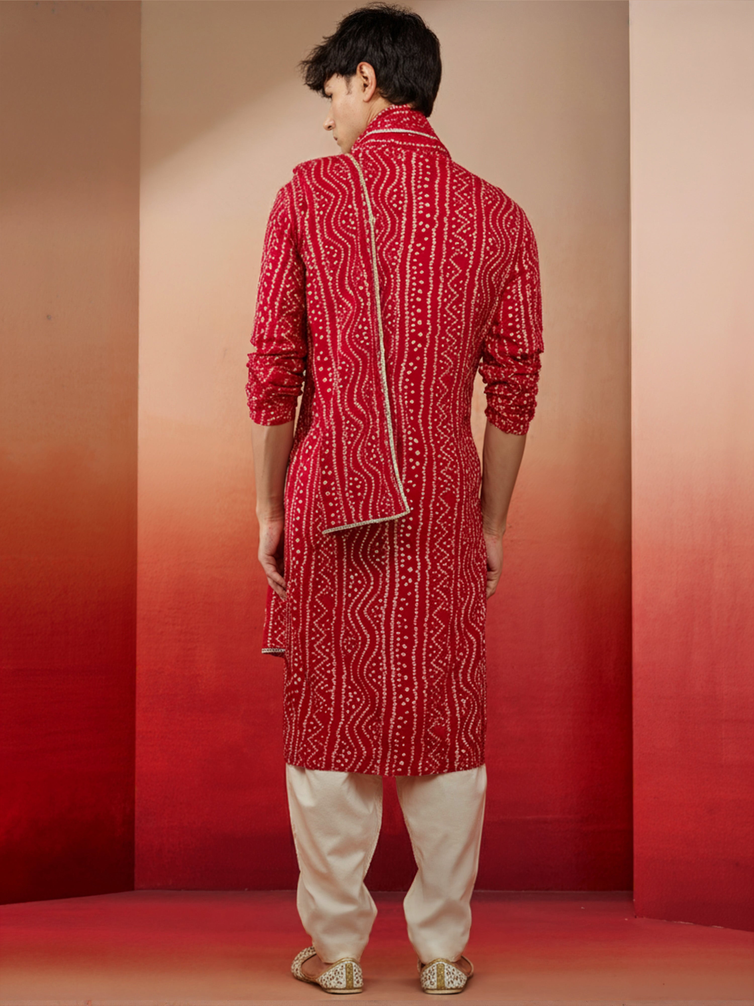 Men's Falsa Bandhni Print Kurta Set with Dupatta