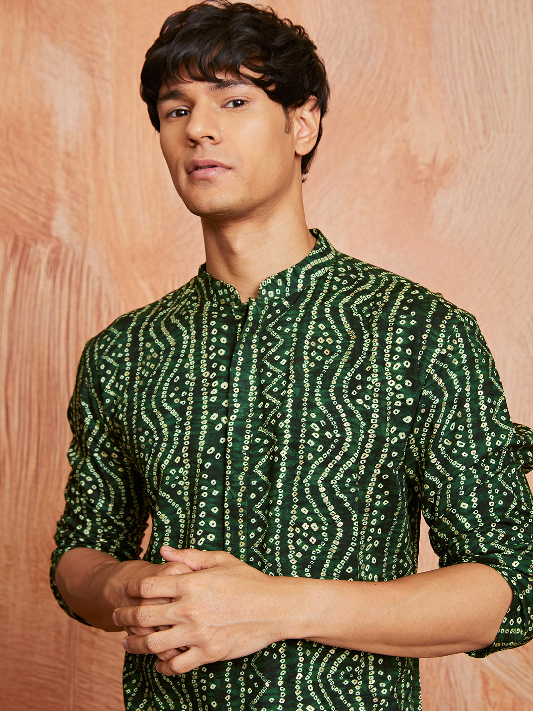 Men's Green Bandhni Rayon Kurta & Pyjama Set