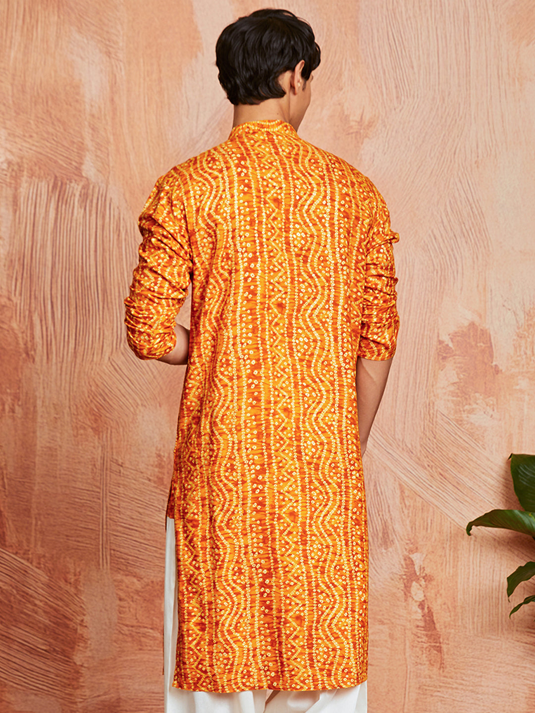 Men's Mustard Bandhni Rayon Kurta
