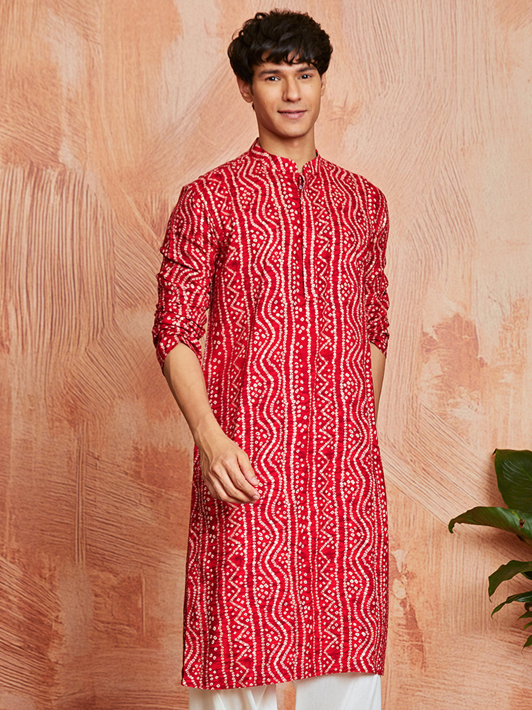 Men's Red Rayon Kurta