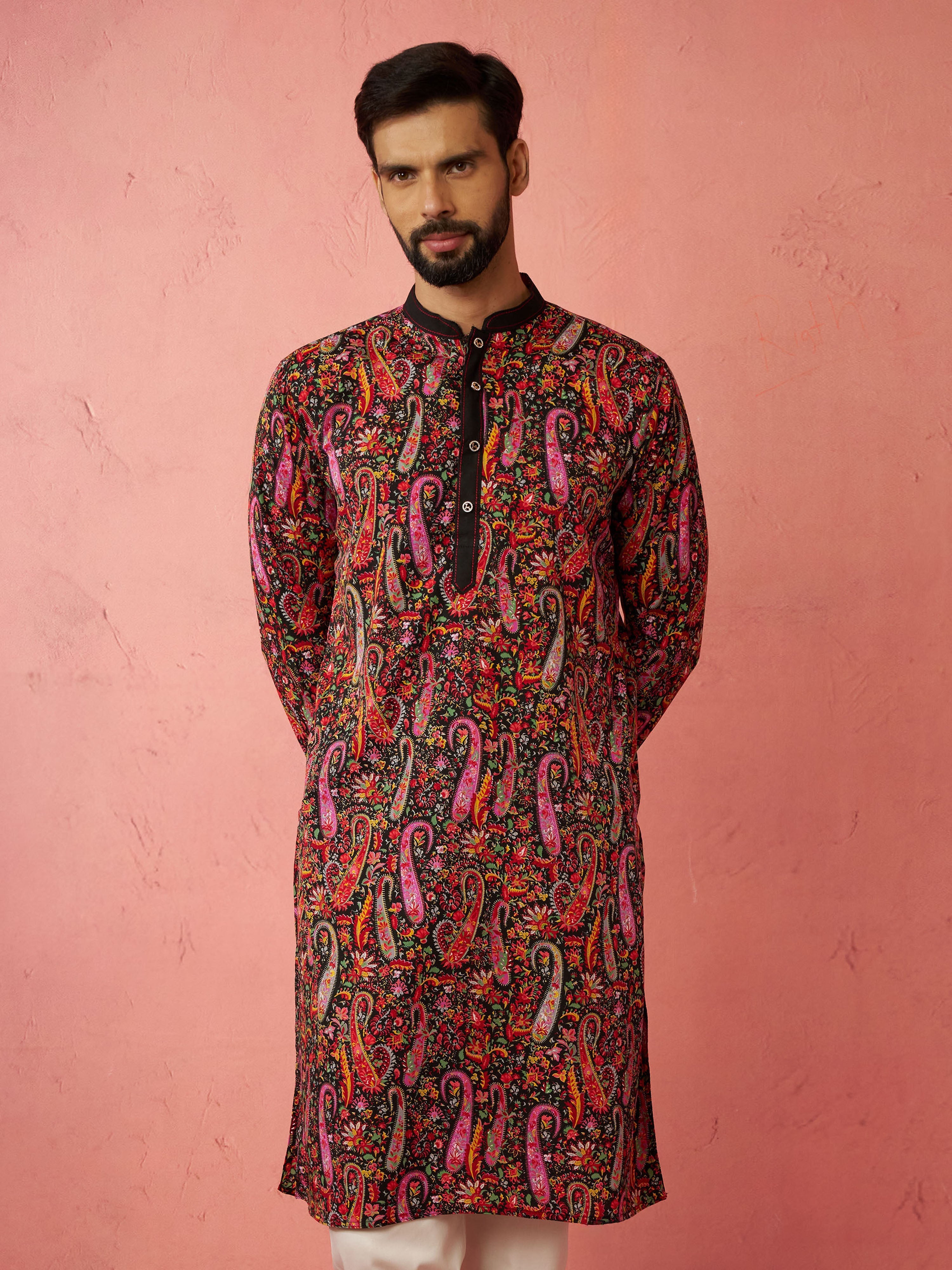 Men's Black Crepe Kurta