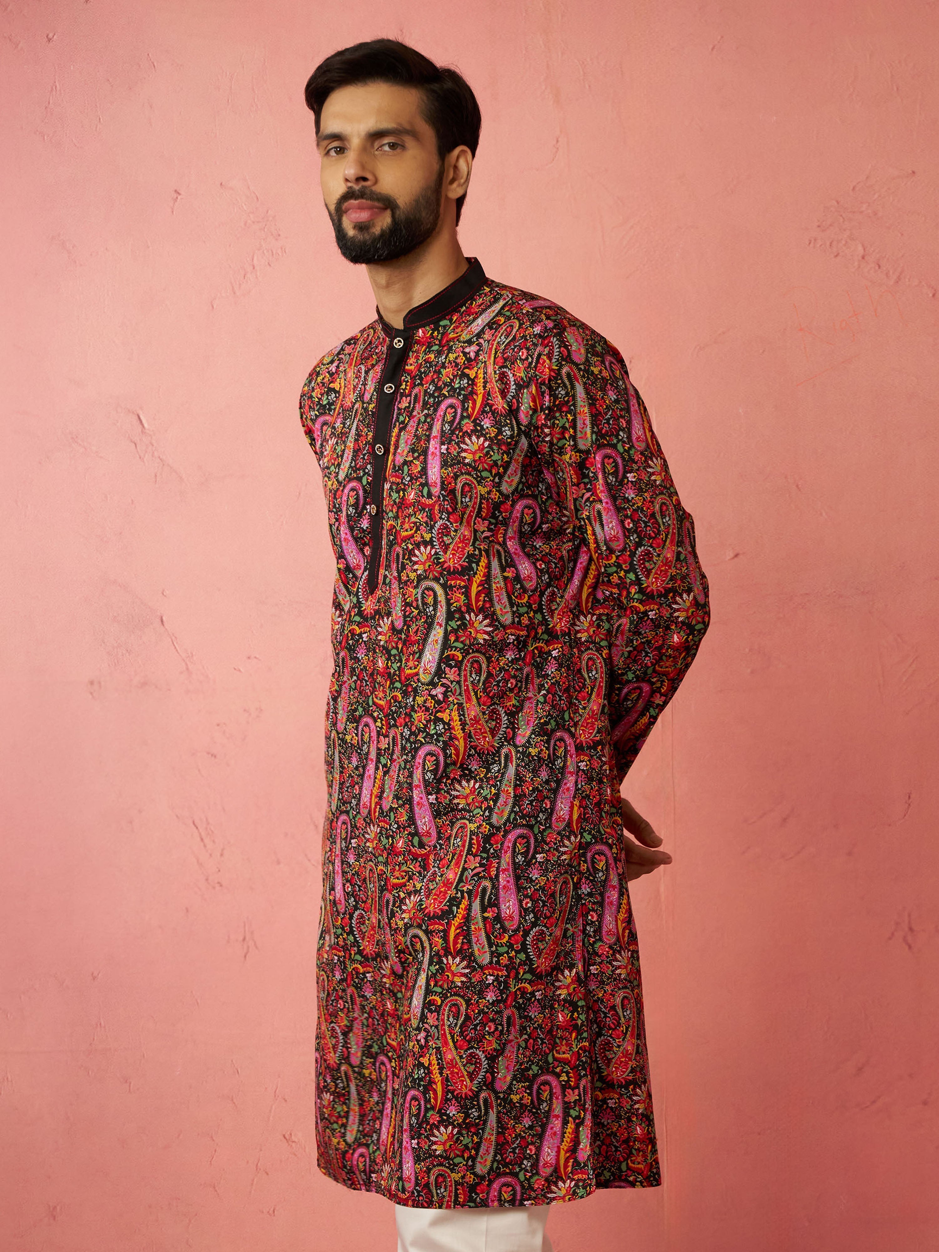 Men's Black Crepe Kurta