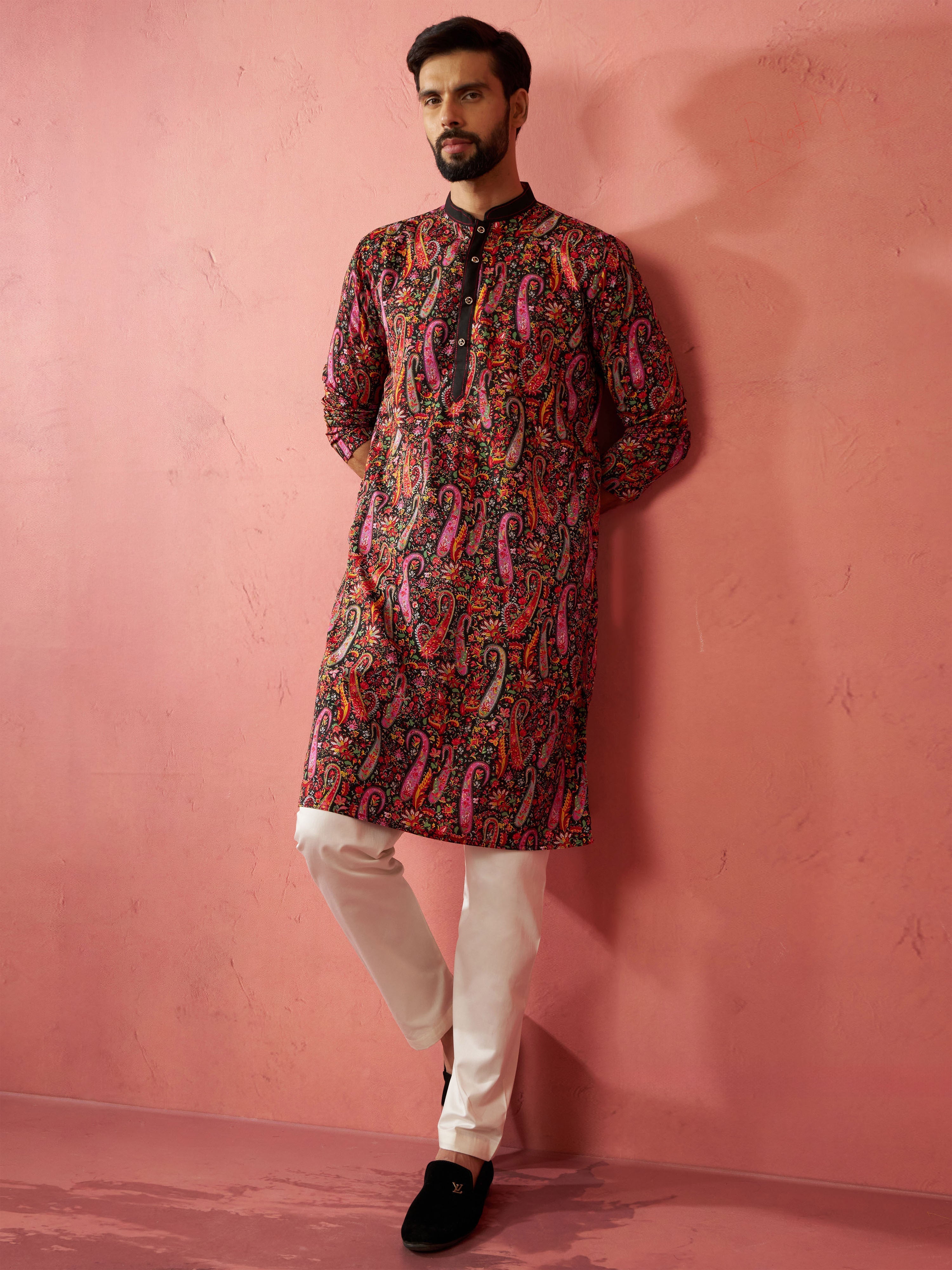 Men's Black Crepe Kurta