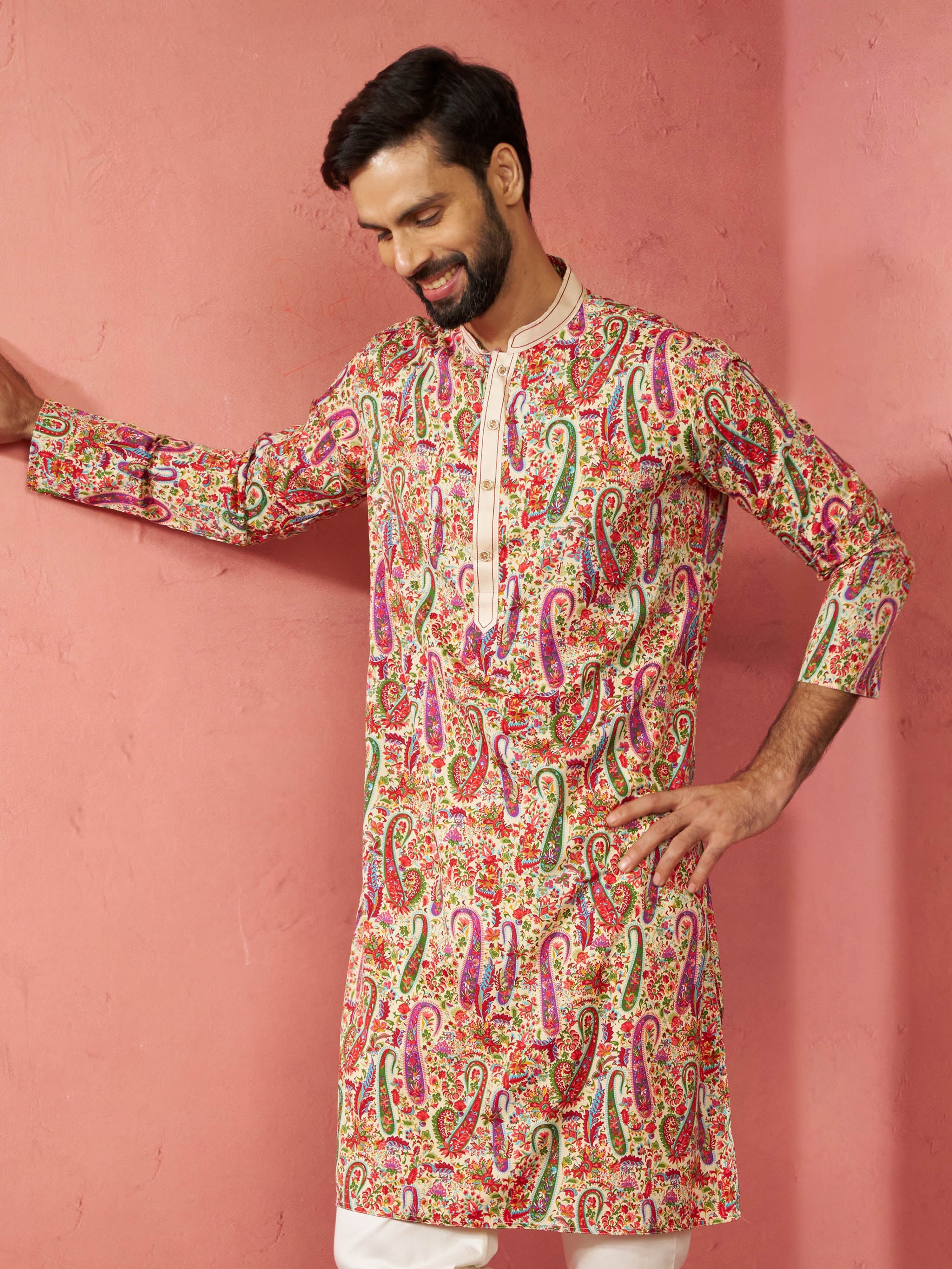 Men's Cream Crepe Kurta
