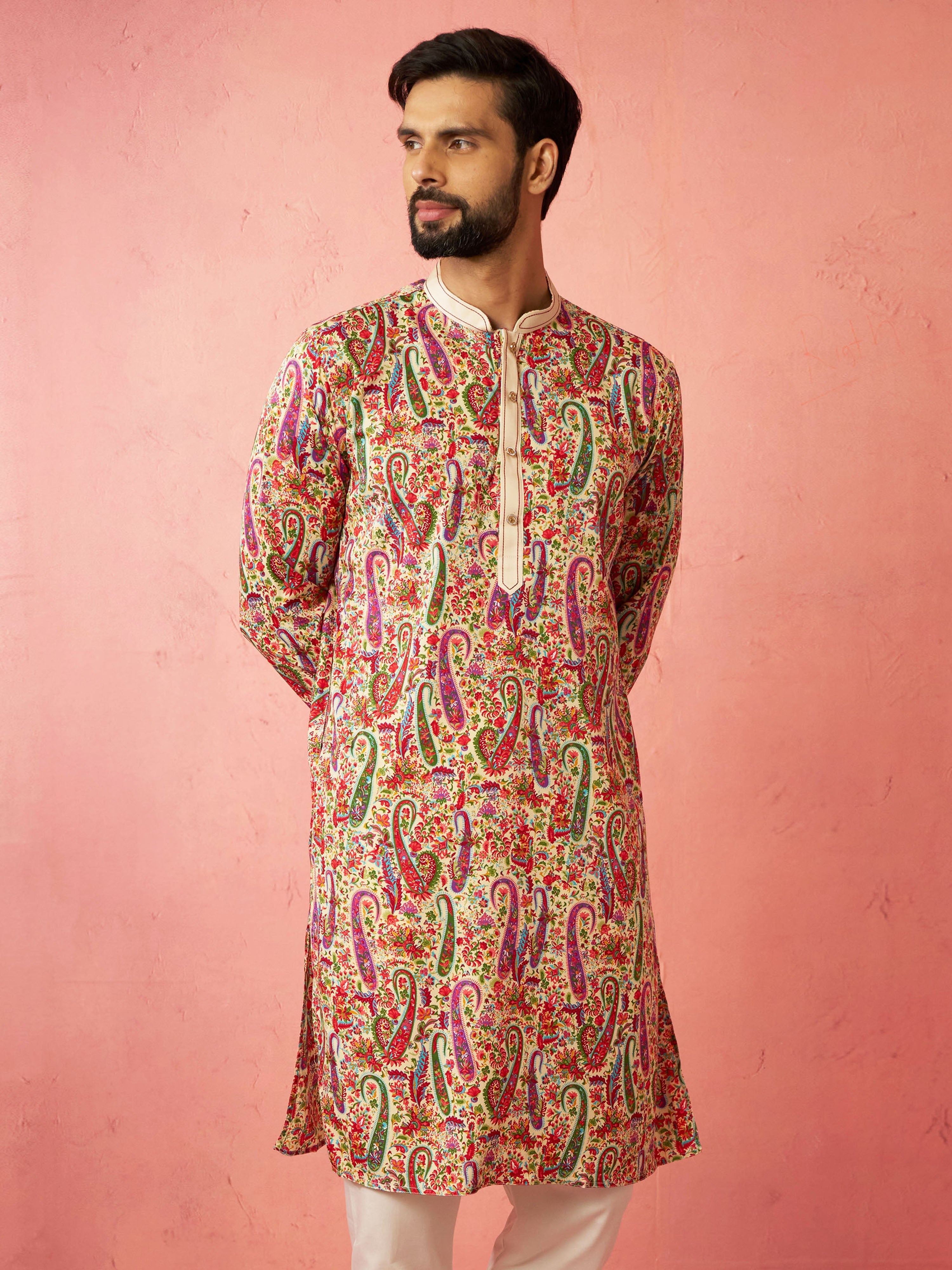 Men's Cream Crepe Kurta