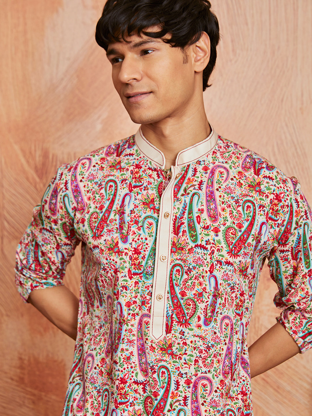 Men's Cream Crepe Kurta And Pyjama Set