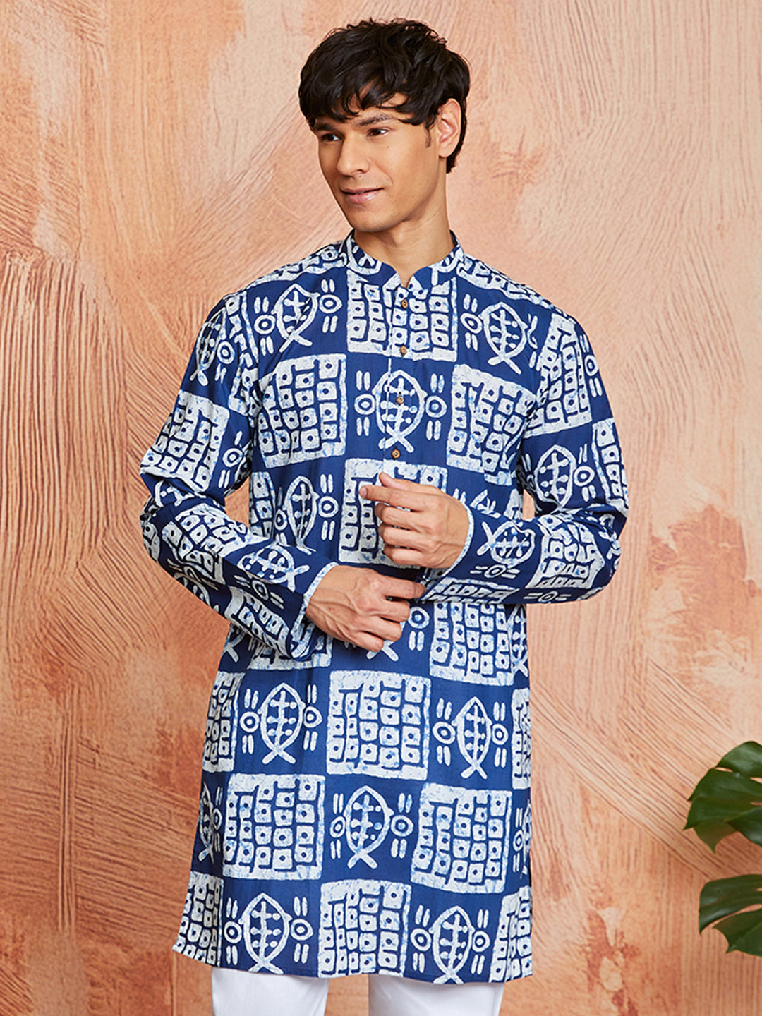 Men's Blue Batik Cotton Kurta