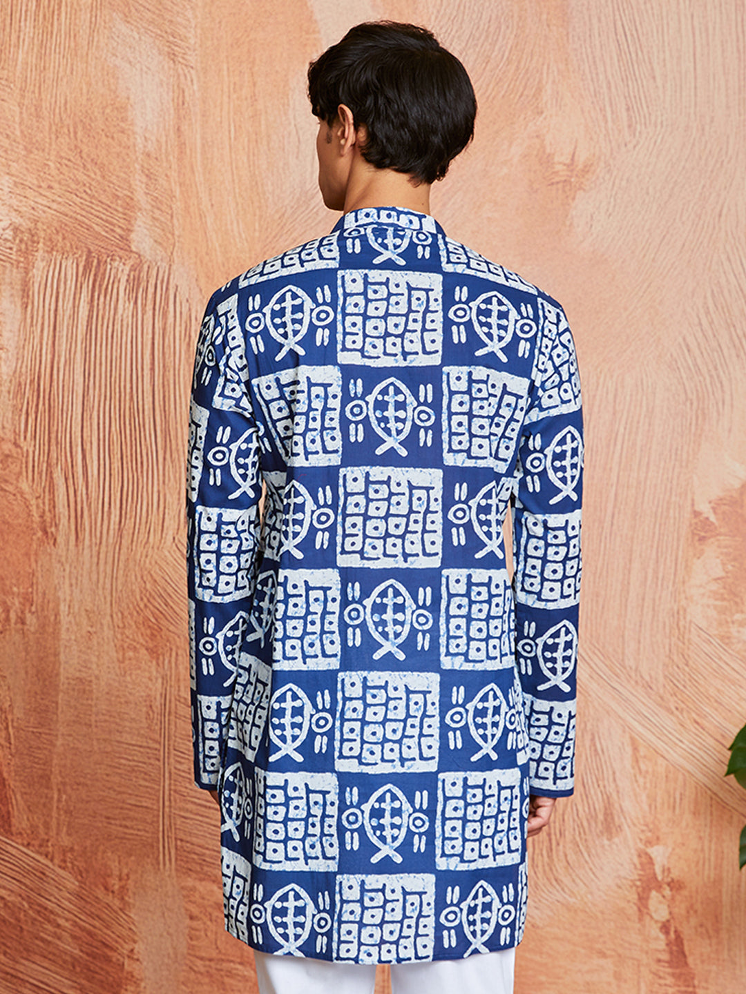 Men's Blue Batik Cotton Kurta