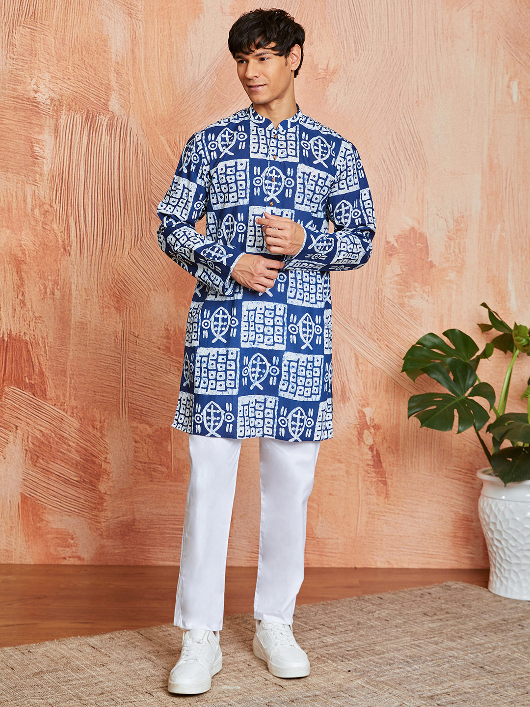 Men's Blue Cotton Kurta And Pyjama Set