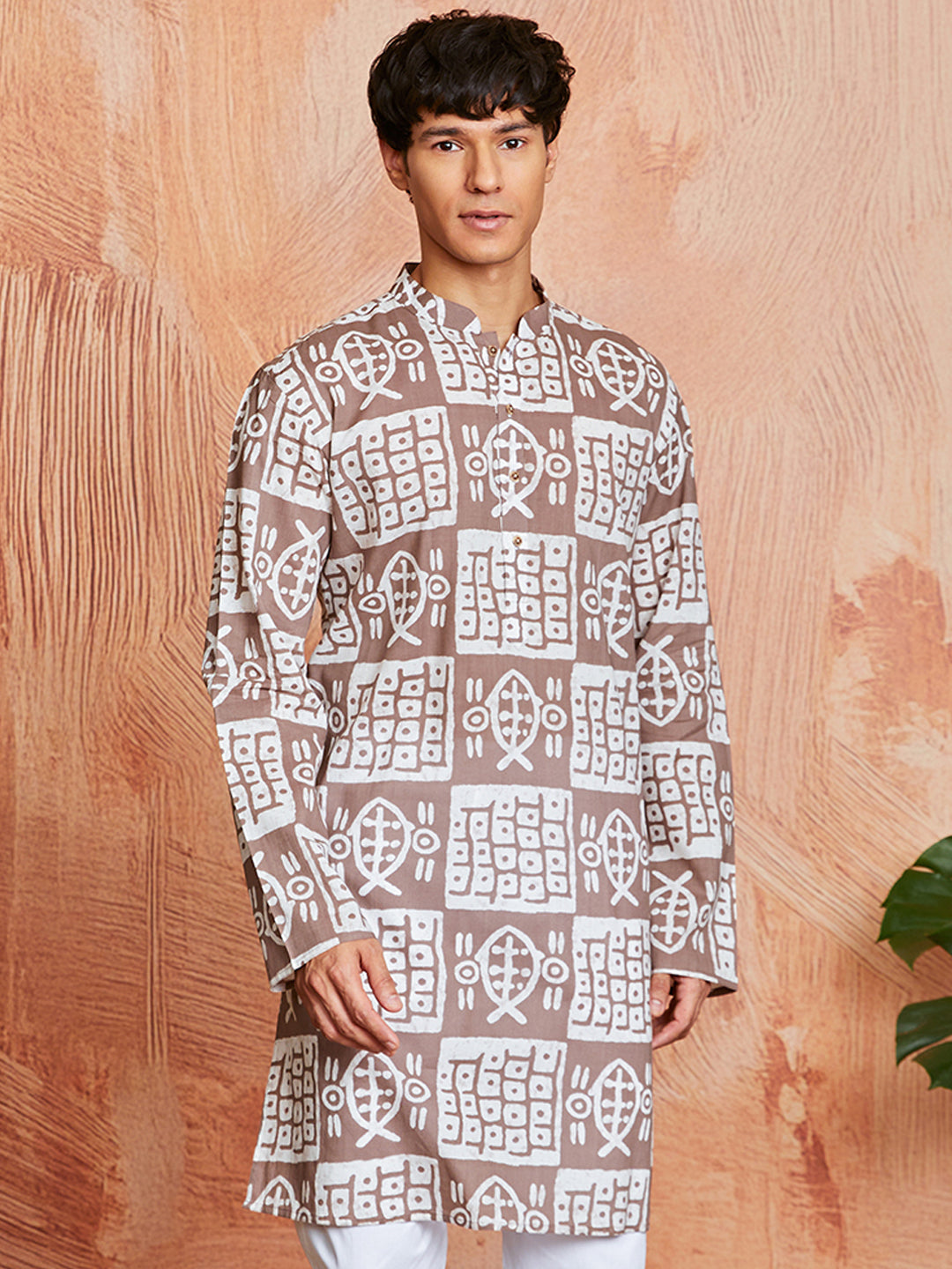 Men's Grey Batik Cotton Kurta