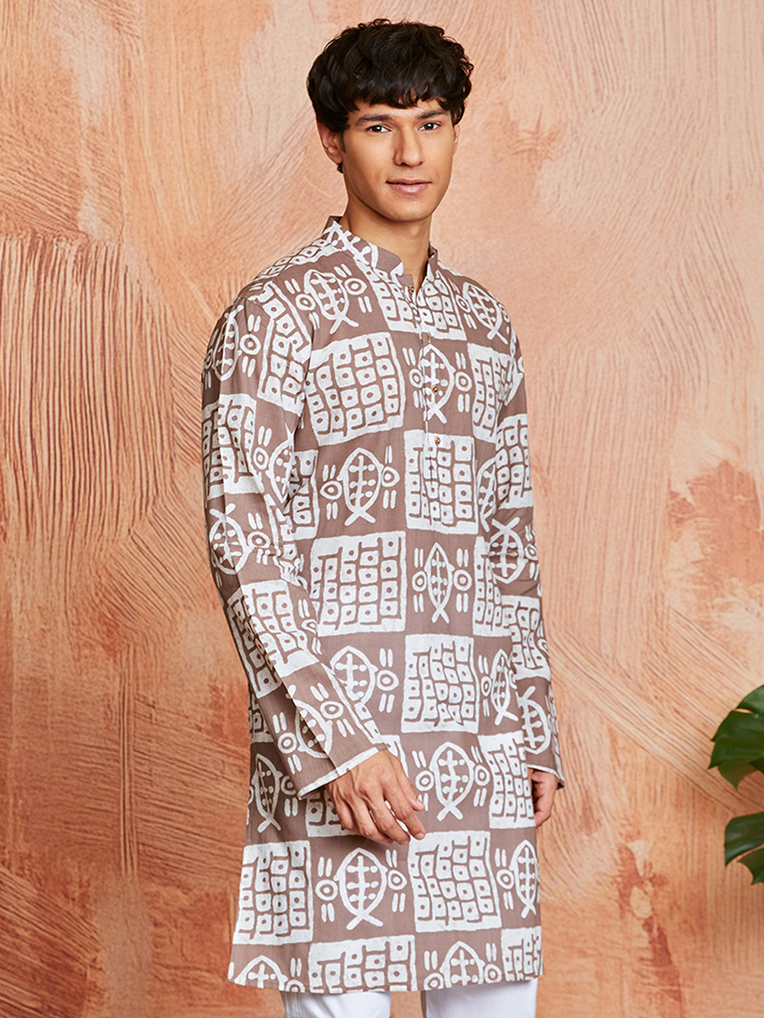 Men's Grey Batik Cotton Kurta