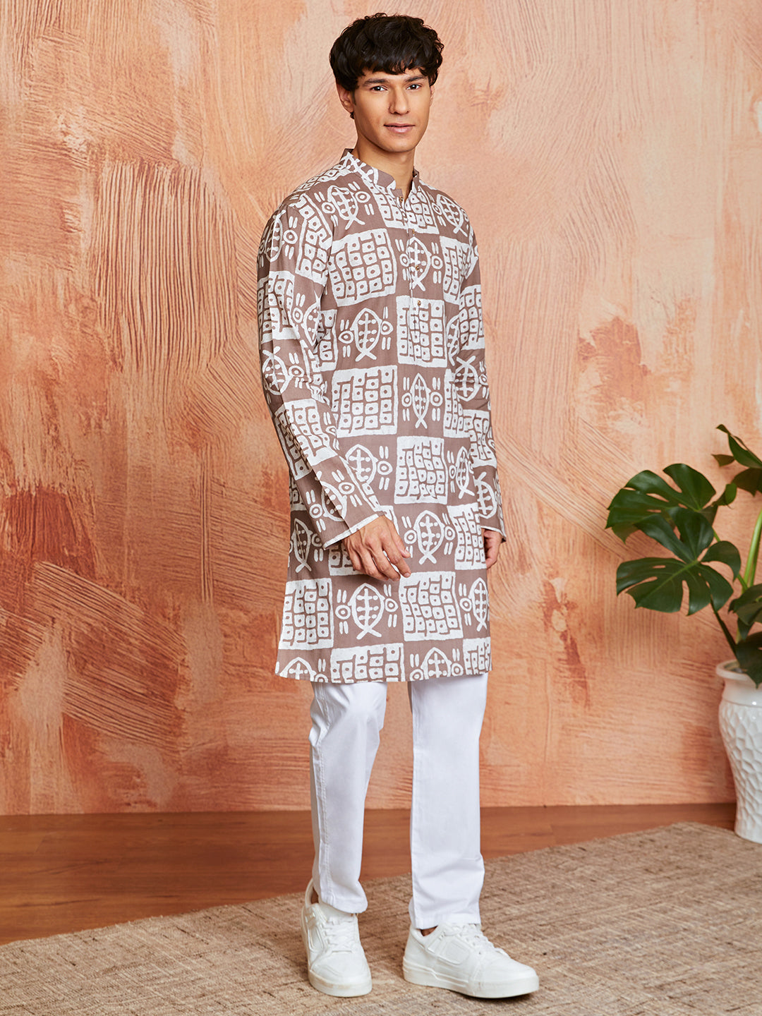 Men's Grey Batik Cotton Kurta