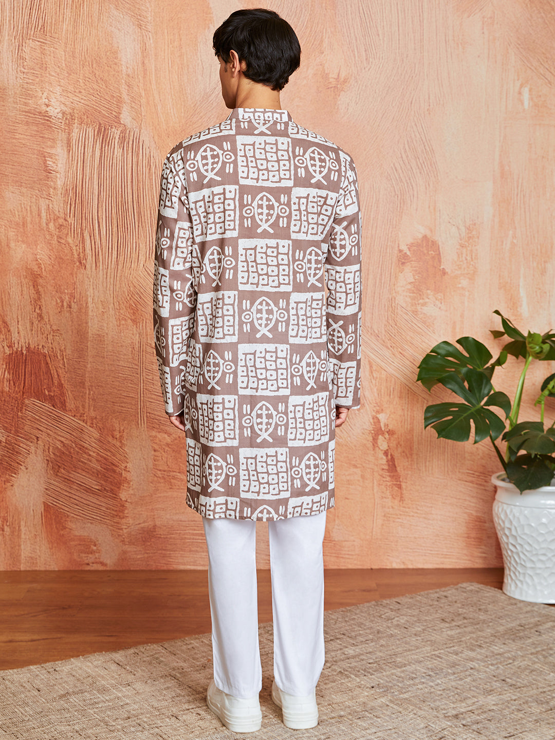 Men's Grey Batik Cotton Kurta & Pyjama Set
