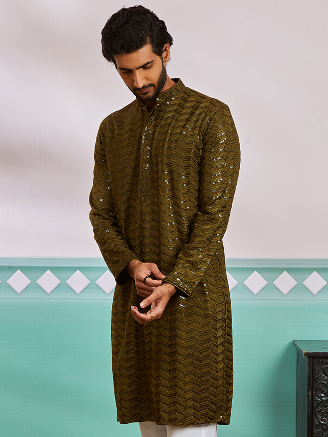 Men's Mehendi Green Rayon Kurta