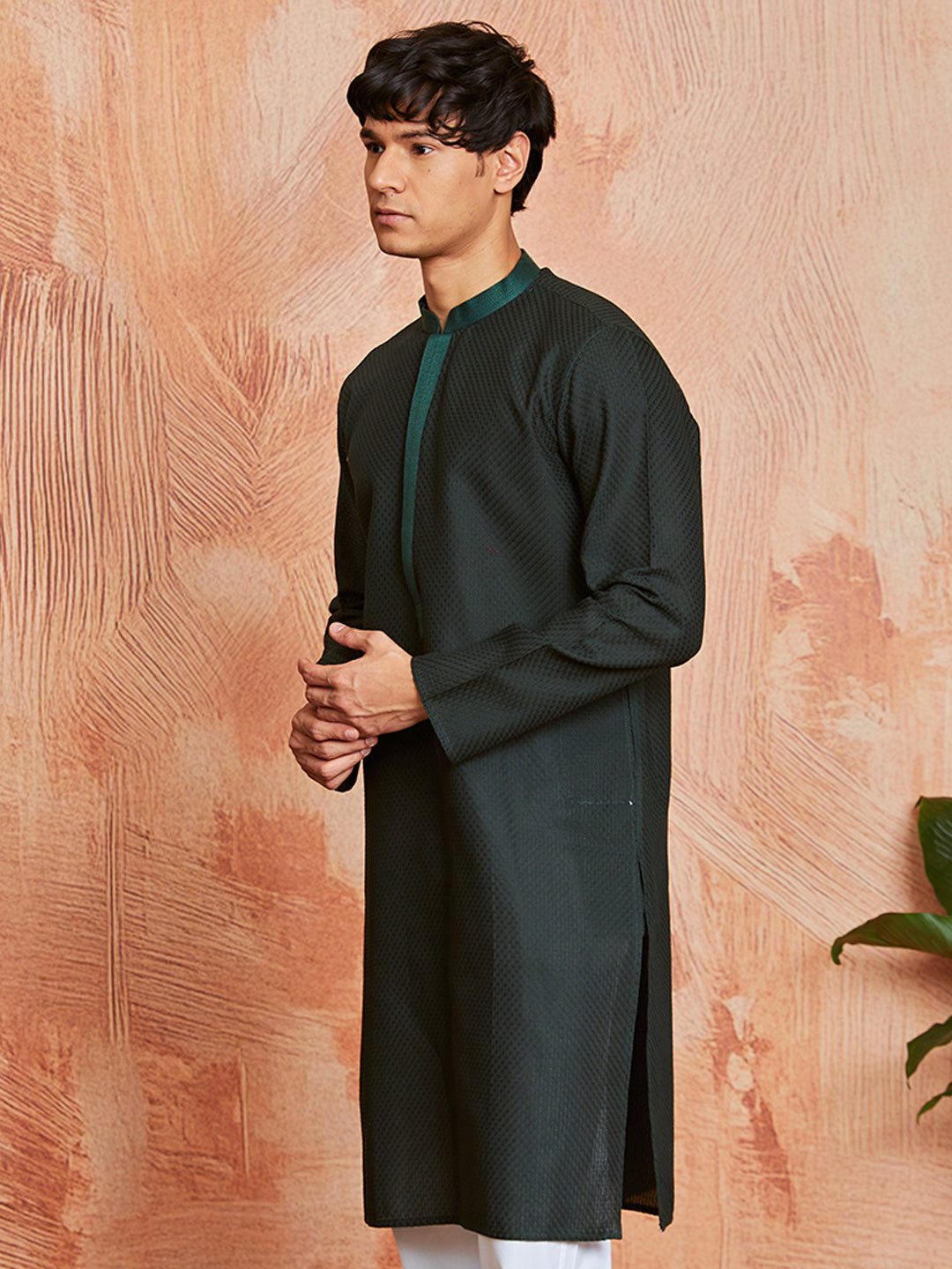 Men's Bottle Green Cotton  Kurta