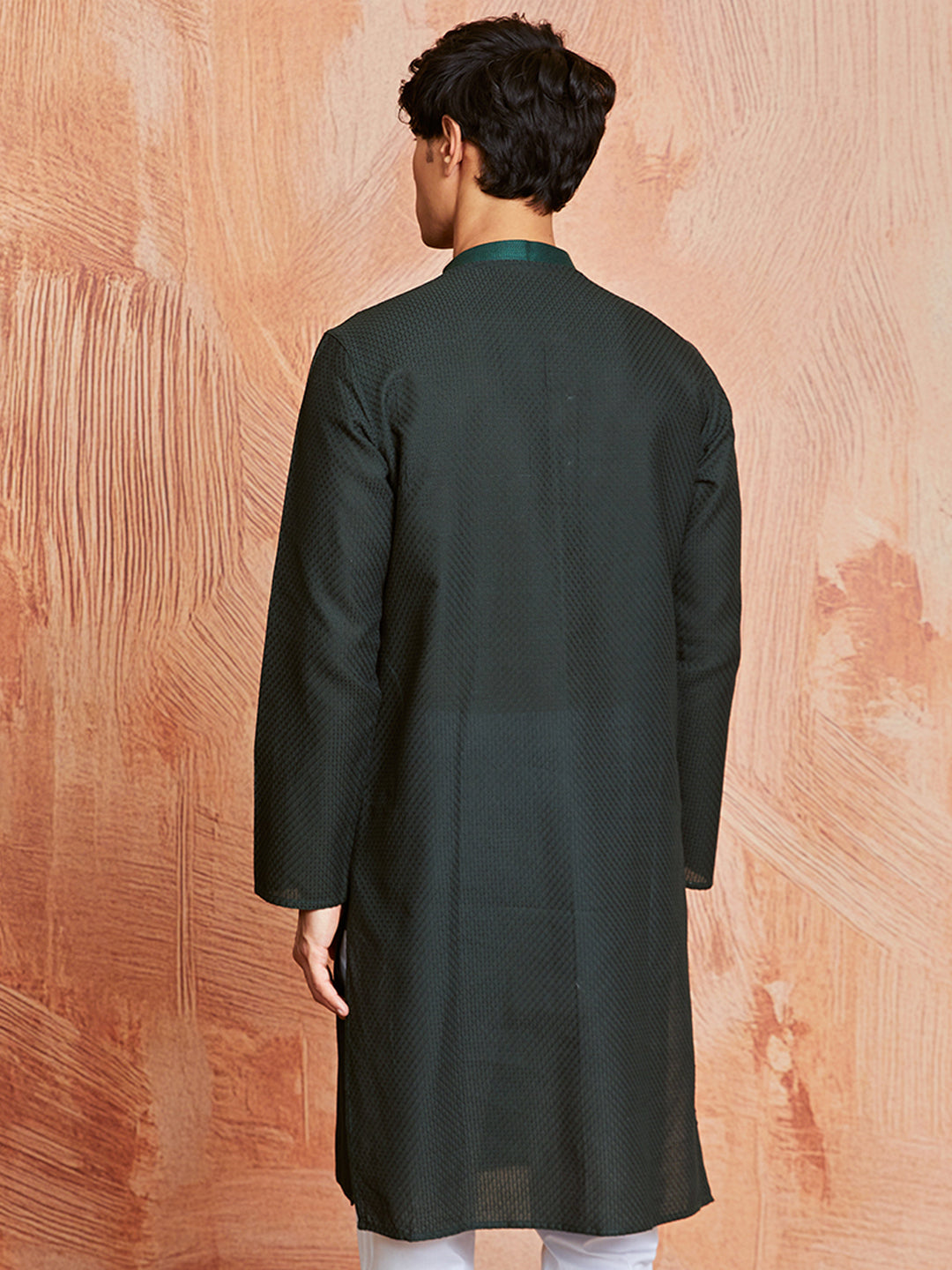 Men's Bottle Green Cotton  Kurta