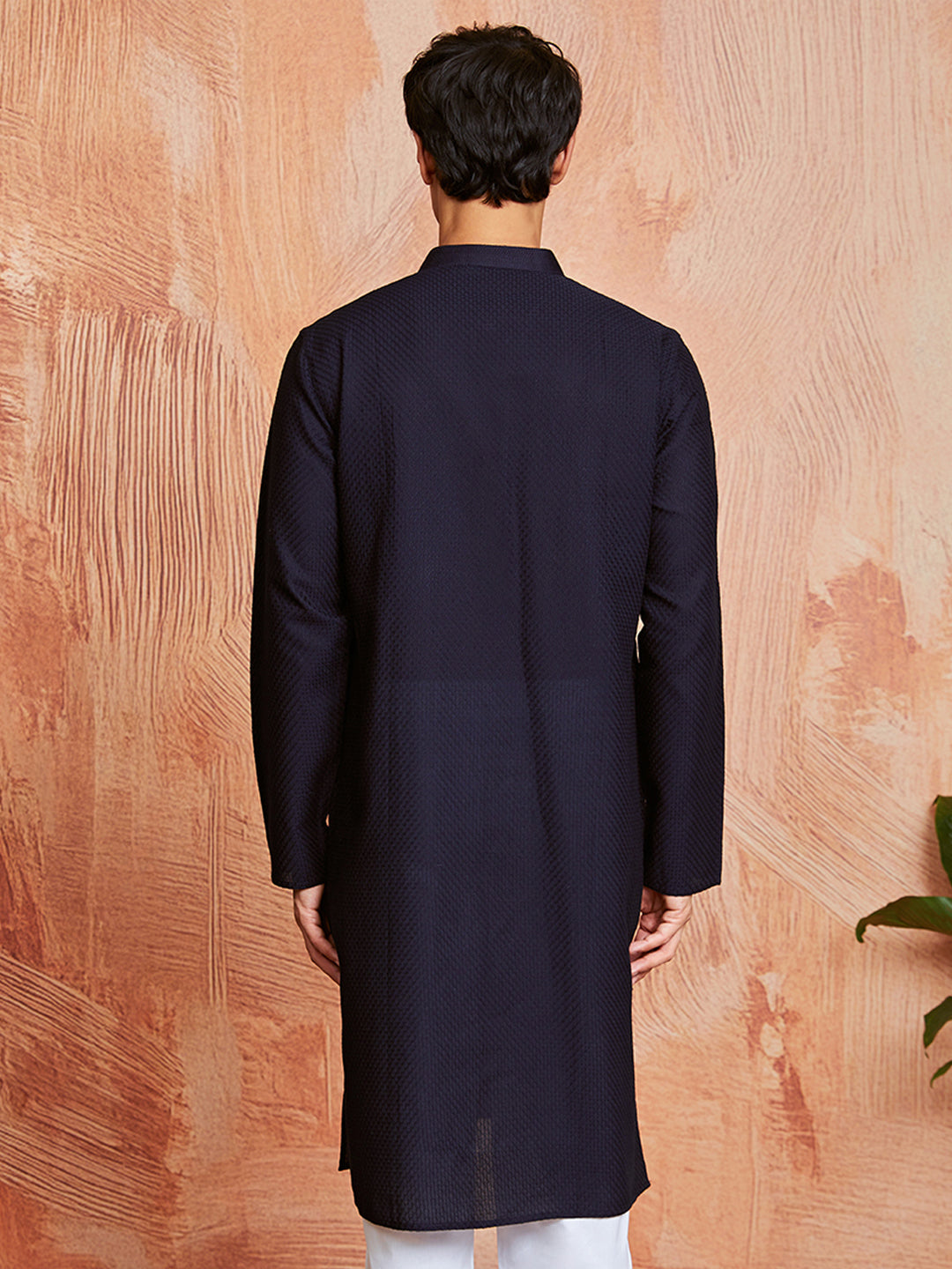 Men's Navy Blue Cotton  Kurta