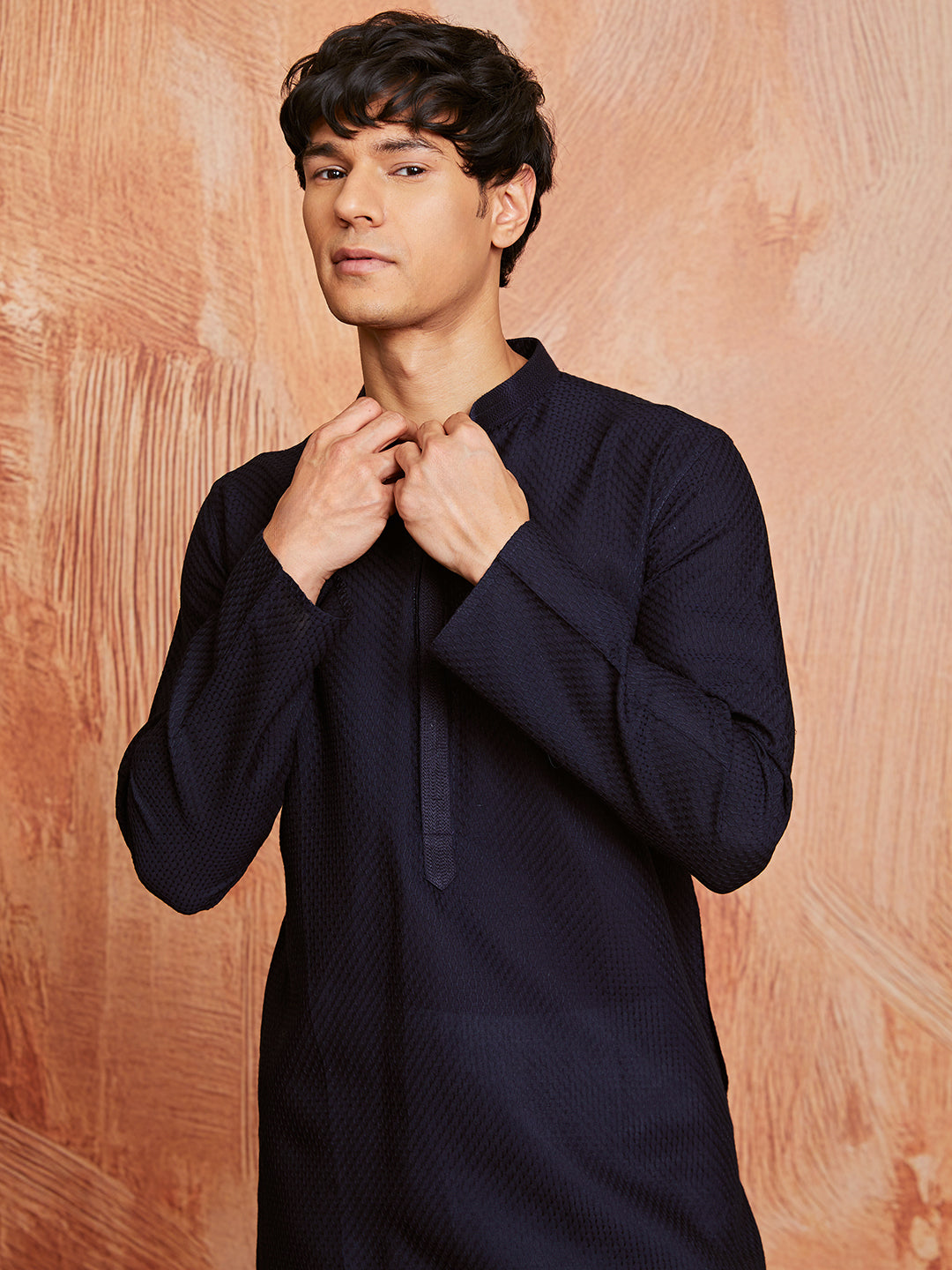 Men's Navy Blue Cotton  Kurta