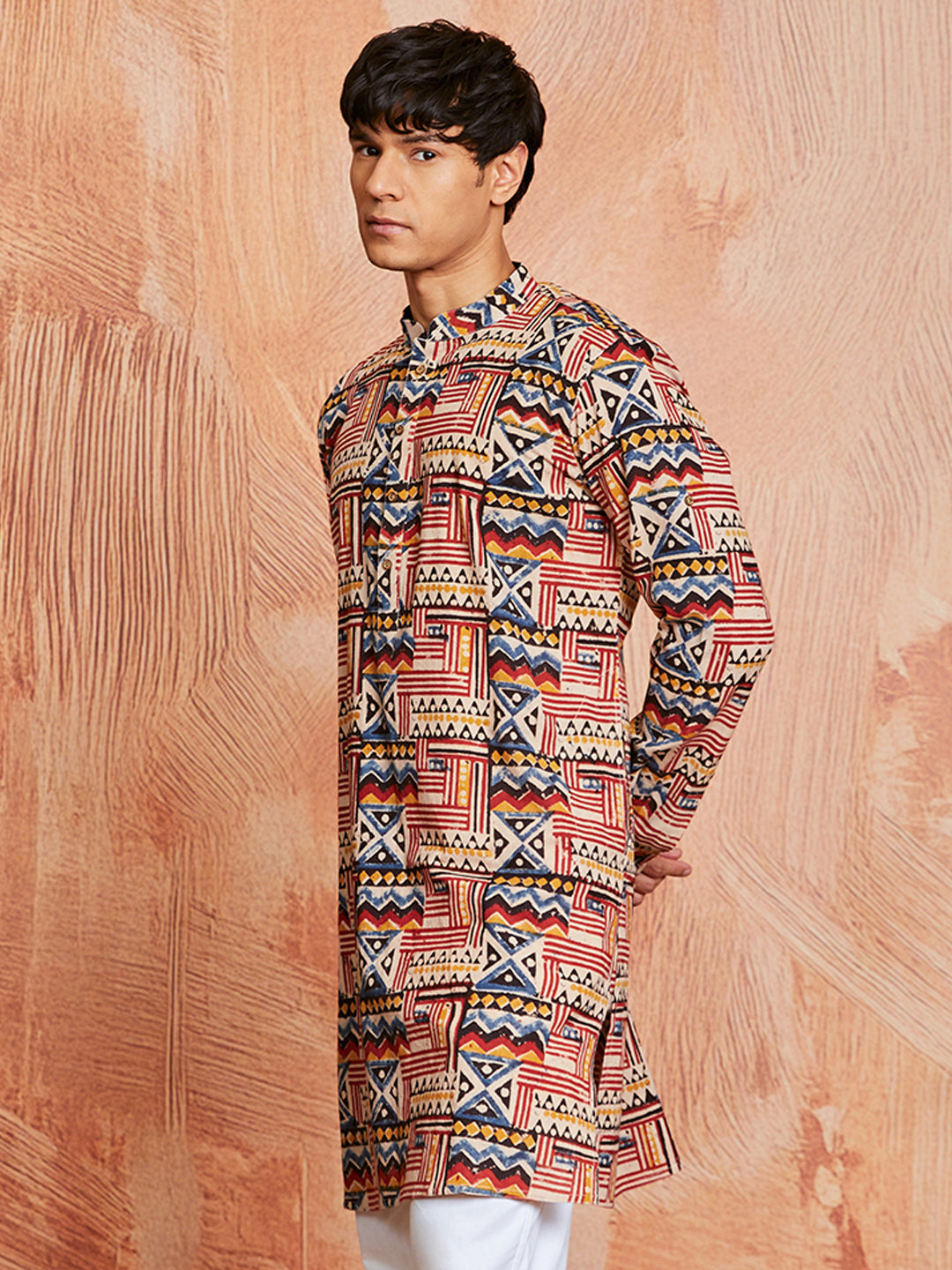 Men's Multicolor Block Print Cotton Kurta