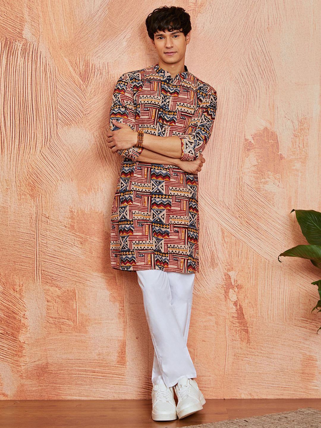Men's Multicolor Block Print Cotton Kurta