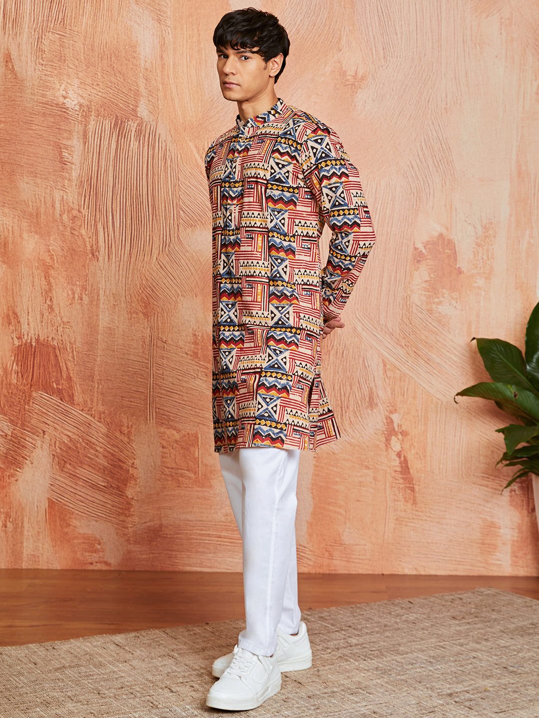 Men's Multicolor Block Print Cotton Kurta & Pyjama Set